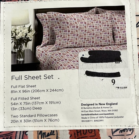 Berkshire Sheet Set Artist Series Pink Love Valentines Tickets Novelty Set Full - Picture 5 of 8